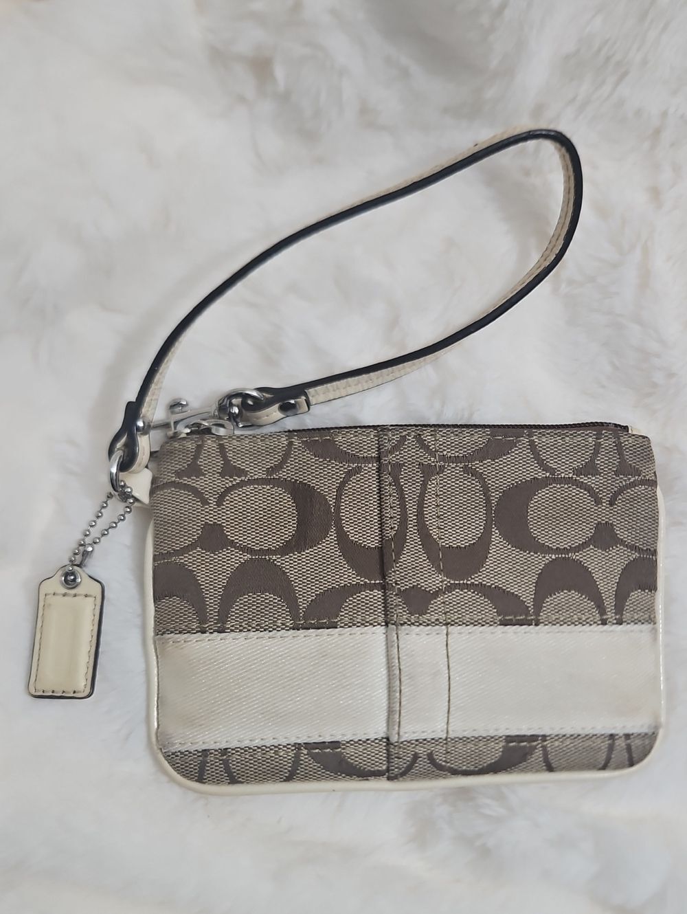 Coach Signature Stripe Canvas Wristlet | Khaki & Cream | Convertible Wristlet